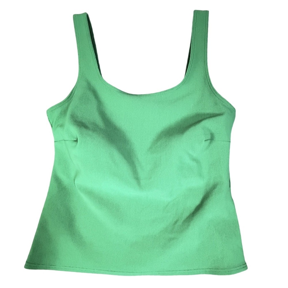 Lands End Women 18W Green Ribbed Tank Top Built In Bra Square Neck